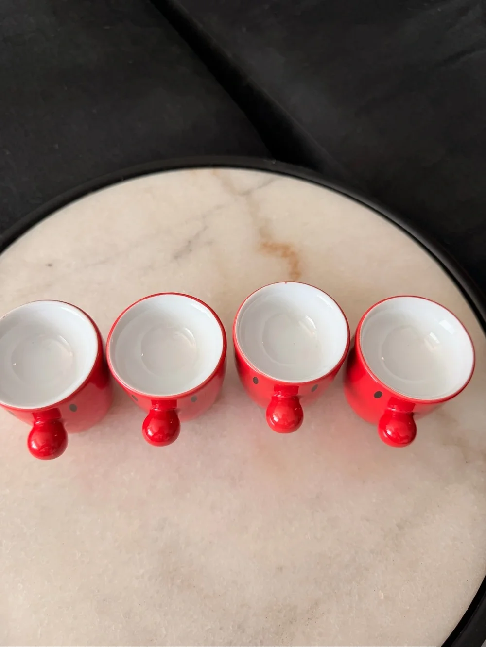 Hoptimist Red Bumble Ceramic Egg Cups Set of 4 Danish Modern